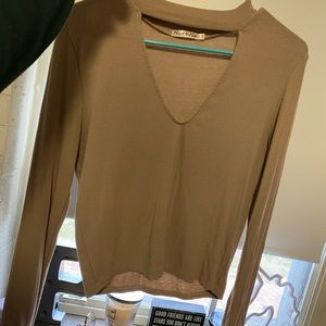 Tan, v-neck, going out, shirt